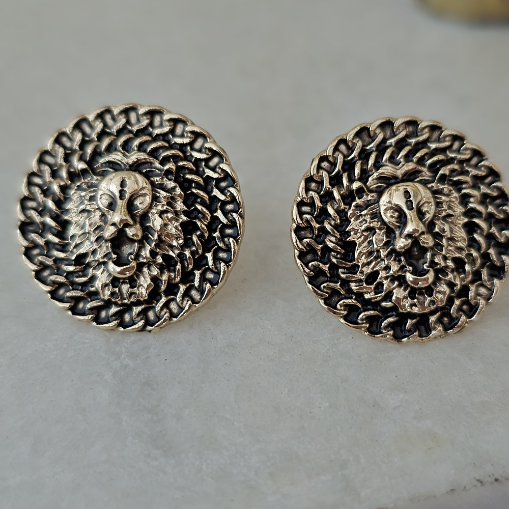 Gold Lion Medallion Earrings